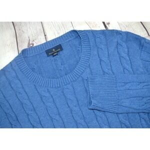 BROOKS BROTHERS Men's Crew Neck Cable Knit Cotton Sweater SIZE XL Blue
